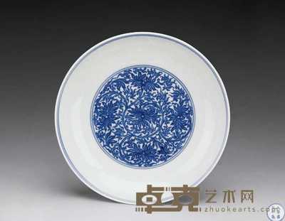清雍正 青花缠枝莲盘 15.4cm
